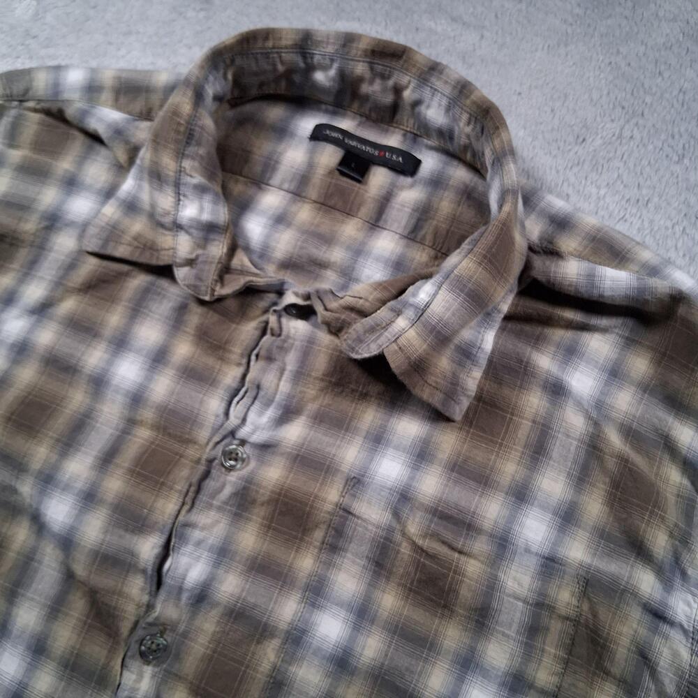 John Varvatos U.S.A. Shirt Mens Large Brown Plaid Long Sleeve Button Up Casual